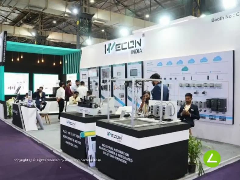 PLC Automation Exhibition Stall Design at Automation Expo Ahmedabad — 27 sqm 2 side open trade show booth for Wecon at Automation Expo 2024, 2024