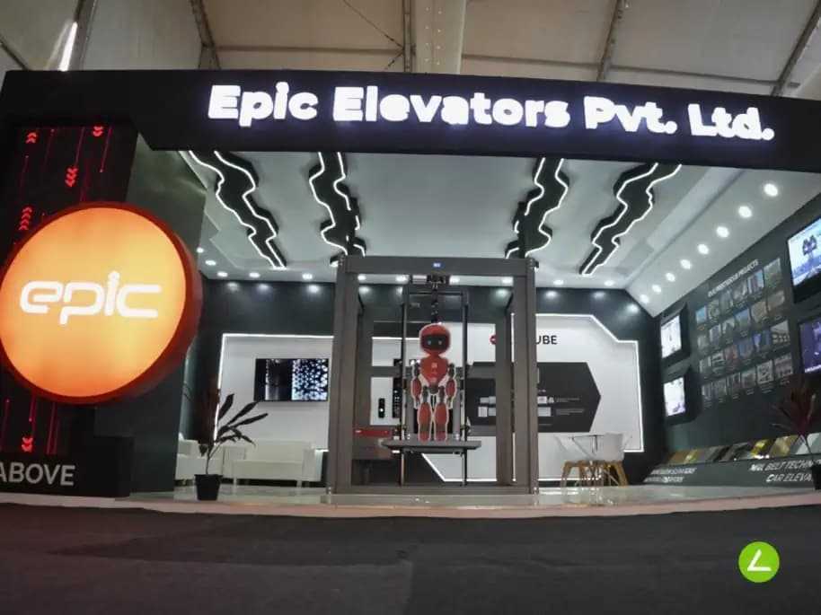 Elevator & Escalator Exhibition Stall Design at GIHED Expo 2023 Ahmedabad — 42 sqm 1 side open trade show booth for Epic Elevator at GIHED Expo 2023, 2023