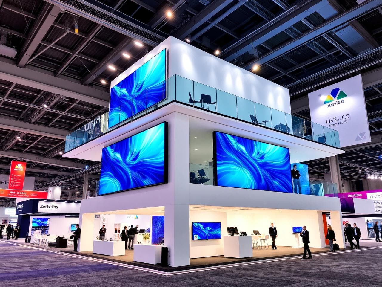 Double-decker exhibition stand with full LED walls